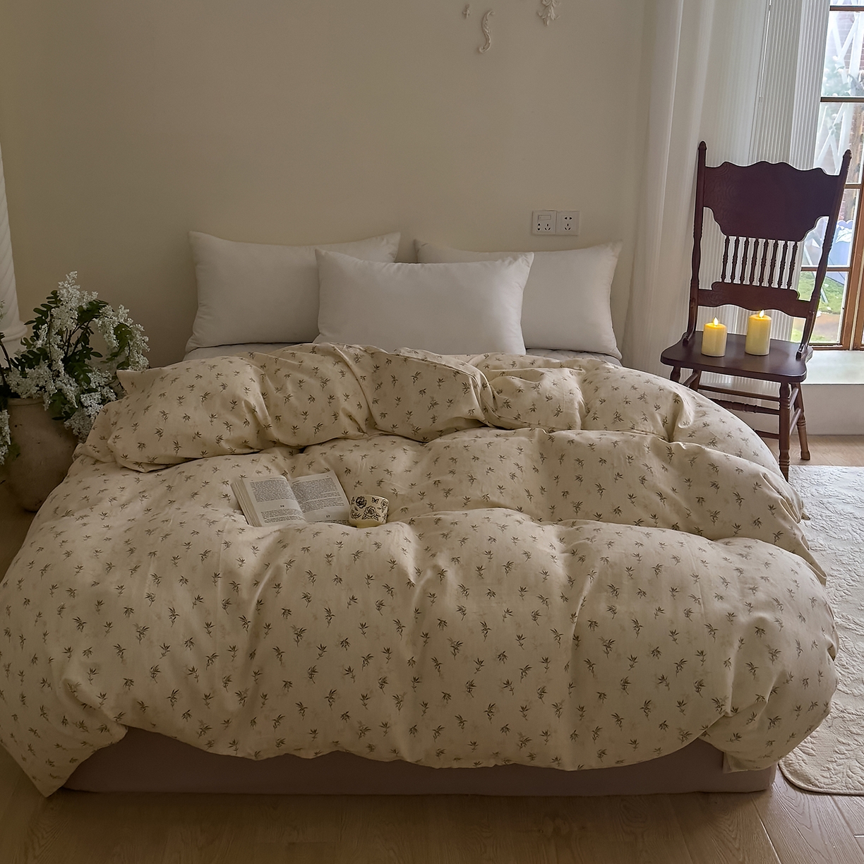 DoDo 兜兜 2026新款全棉纯棉复古双层纱单品被套系列（可定做尺寸） 青竹漫-米