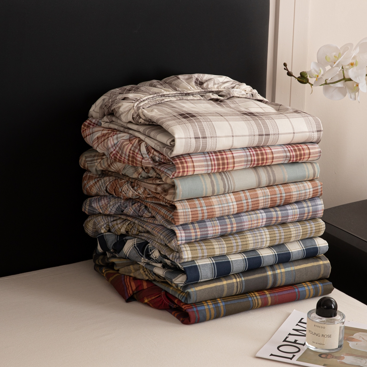 简宜家居（朝初家纺） 2026新款40支13070全棉简约格子系列A版床笠 组合（仅参考）