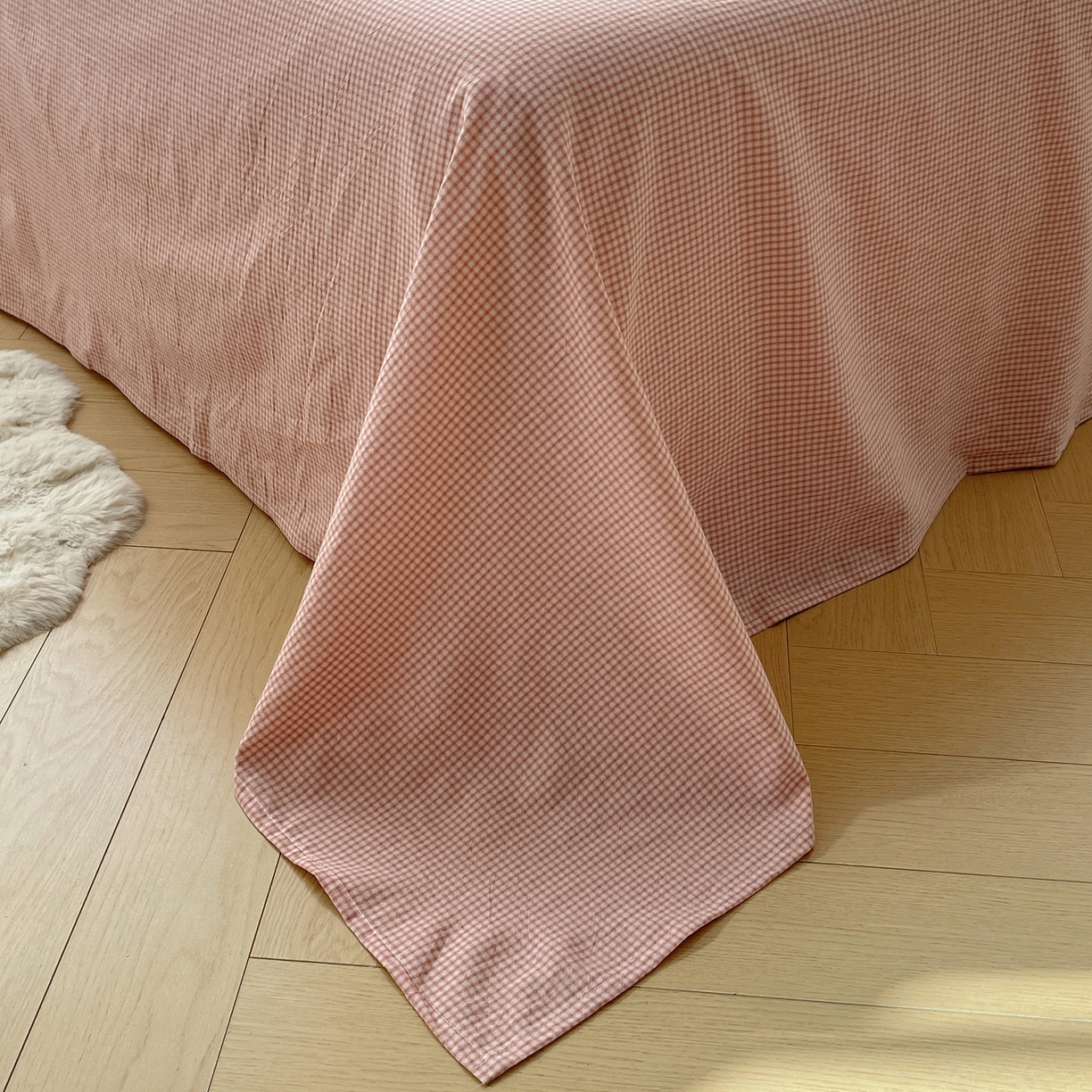 91家纺网 家纺一手货源 找家纺 六巷胡同 2026新款A类全棉纯棉水洗棉色织格子单品床单 床单单件 觅影-粉格