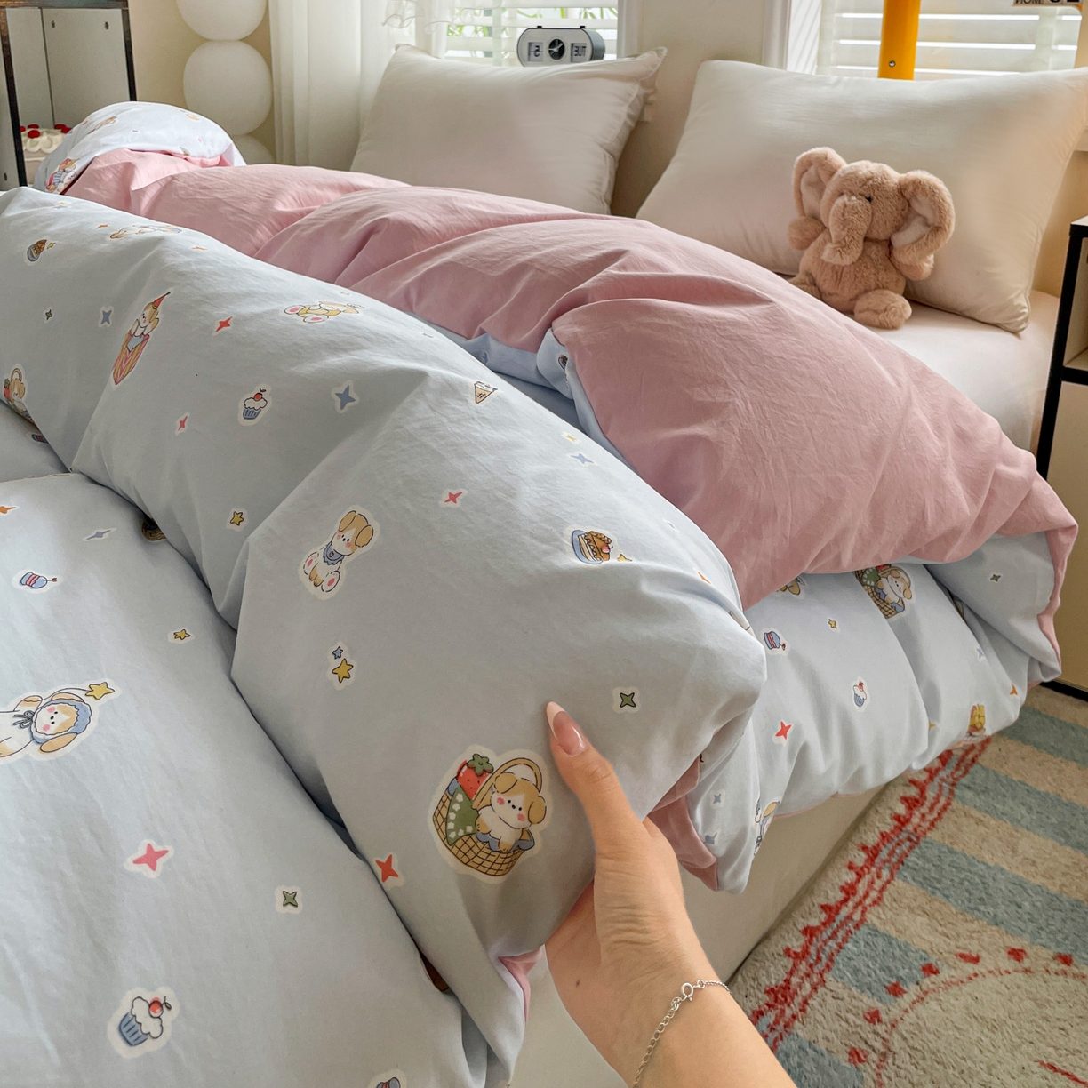 91家纺网 家纺一手货源 找家纺 纽缦家纺 2026新款A类105g仿棉四件套古法水洗棉四件套 安琪拉