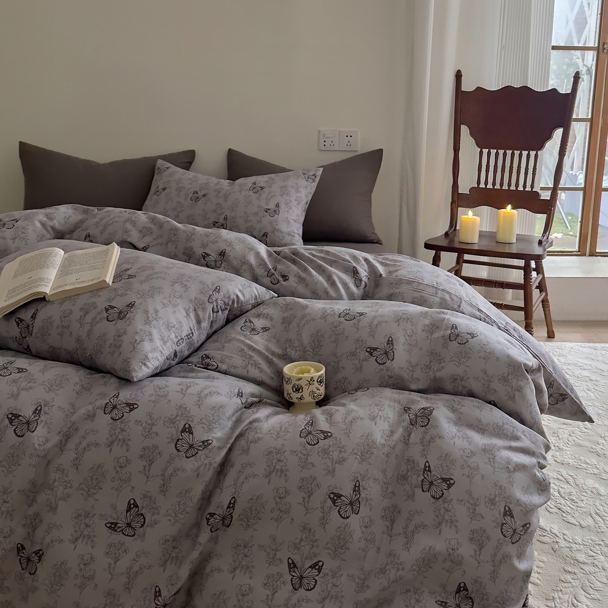 91家纺网 家纺一手货源 找家纺 （总）DoDo 兜兜 2026新款全棉纯棉复古双层纱四件套系列（可定做尺寸）