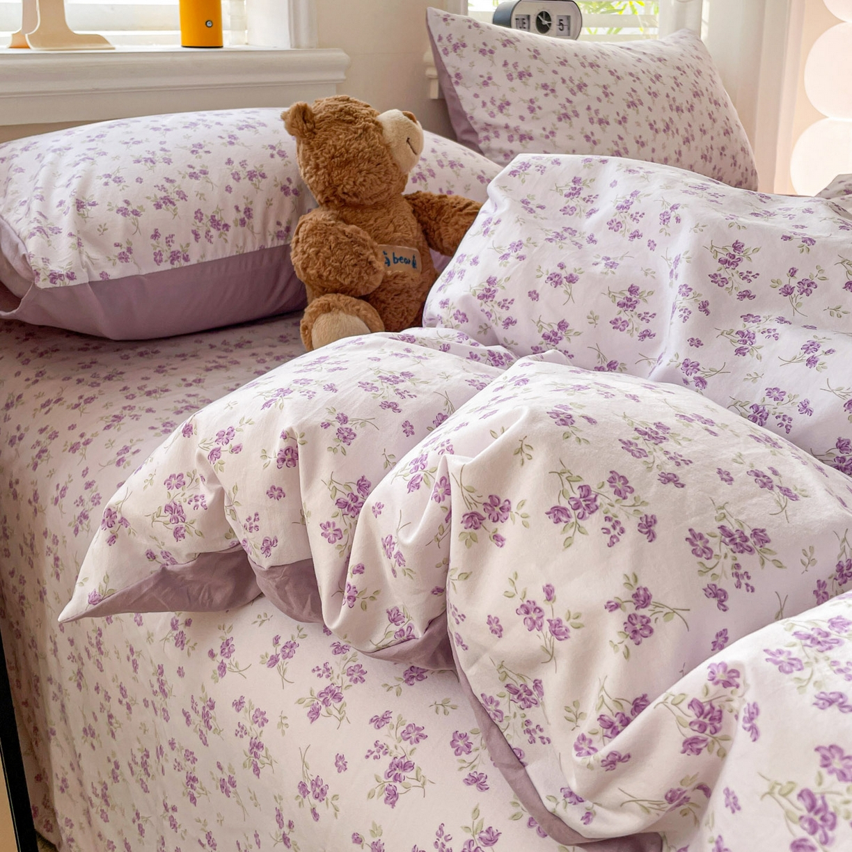 91家纺网 家纺一手货源 找家纺 纽缦家纺 2026新款A类105g仿棉四件套古法水洗棉四件套 波影-紫