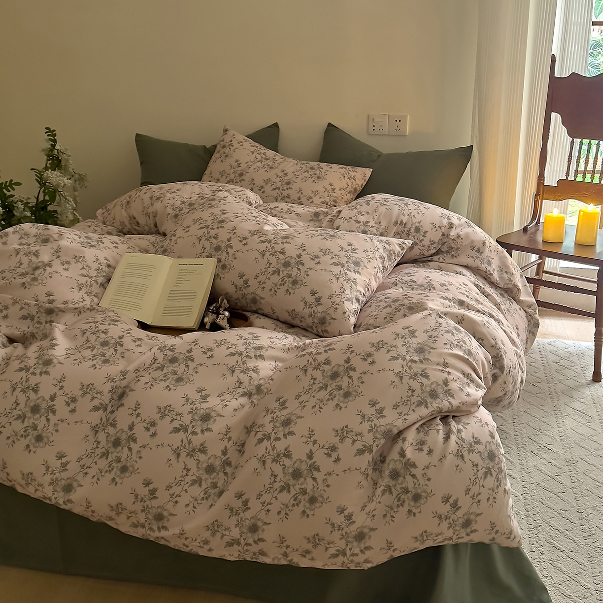 91家纺网 家纺一手货源 找家纺 （总）DoDo 兜兜 2026新款全棉纯棉复古双层纱四件套系列（可定做尺寸）