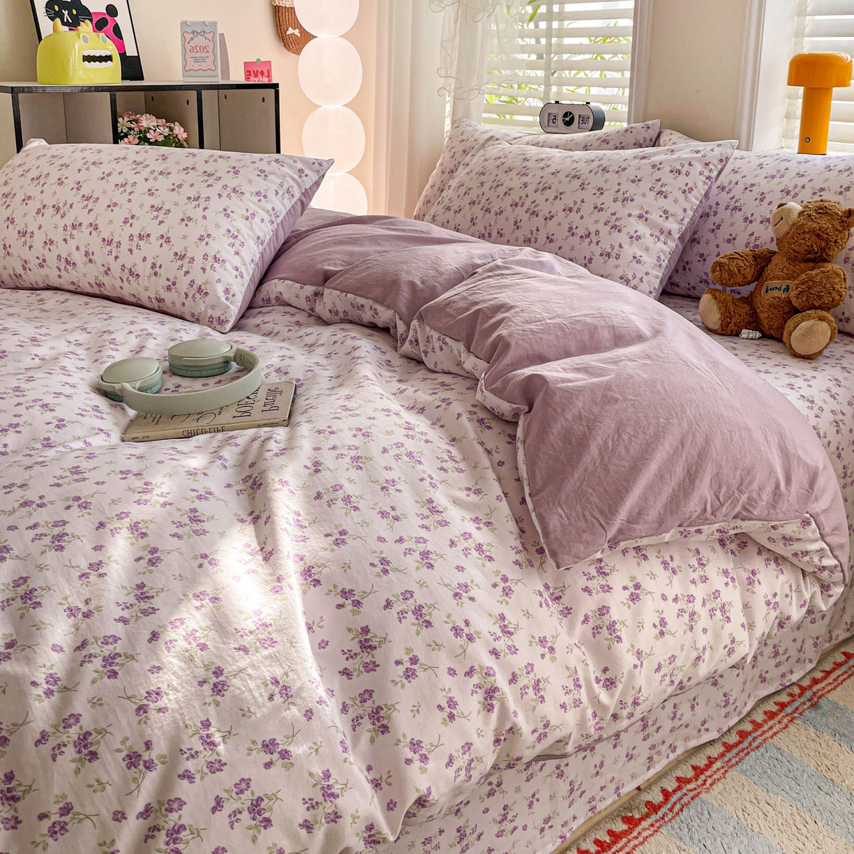 91家纺网 家纺一手货源 找家纺 纽缦家纺 2026新款A类105g仿棉四件套古法水洗棉四件套 波影-紫