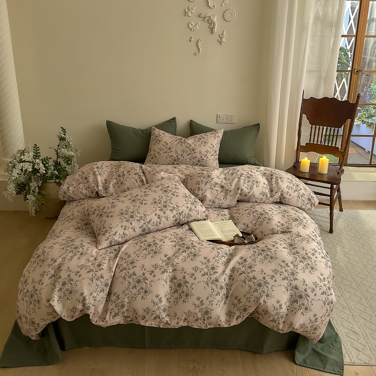 91家纺网 家纺一手货源 找家纺 （总）DoDo 兜兜 2026新款全棉纯棉复古双层纱四件套系列（可定做尺寸）