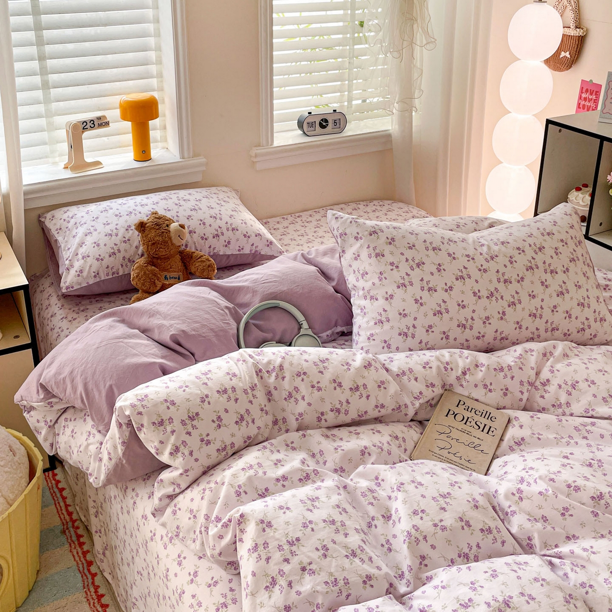 91家纺网 家纺一手货源 找家纺 纽缦家纺 2026新款A类105g仿棉四件套古法水洗棉四件套 波影-紫