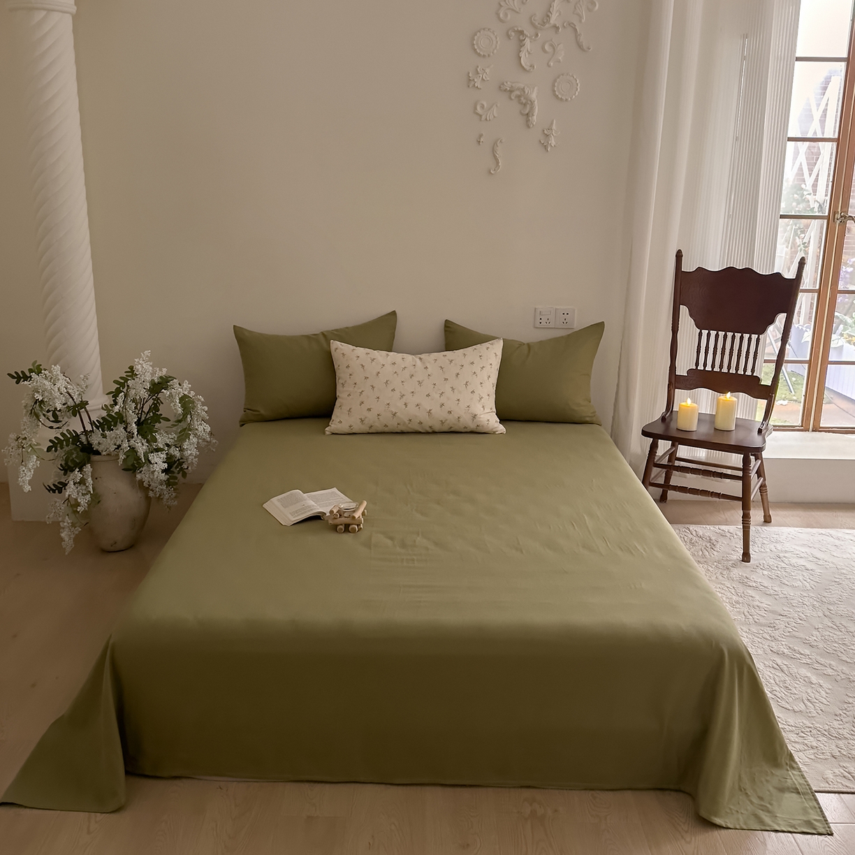 91家纺网 家纺一手货源 找家纺 DoDo 兜兜 2026新款全棉纯棉复古双层纱四件套系列（可定做尺寸） 青竹漫-米