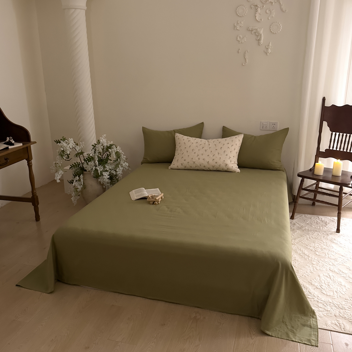 91家纺网 家纺一手货源 找家纺 DoDo 兜兜 2026新款全棉纯棉复古双层纱四件套系列（可定做尺寸） 青竹漫-米