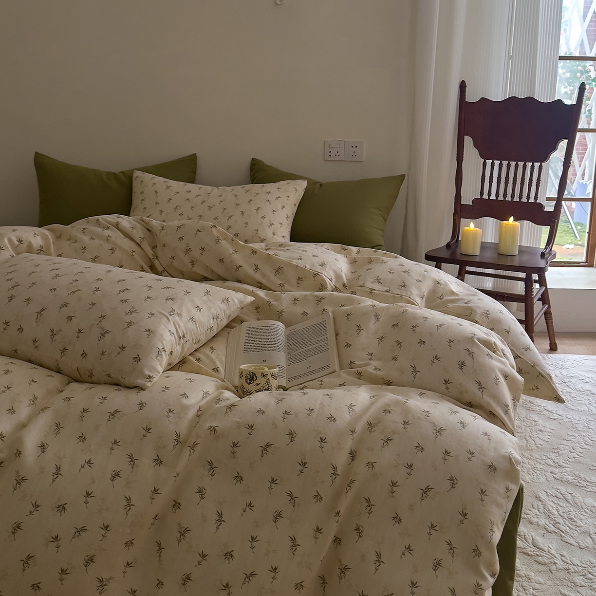 DoDo 兜兜 2026新款全棉纯棉复古双层纱四件套系列（可定做尺寸） 青竹漫-米