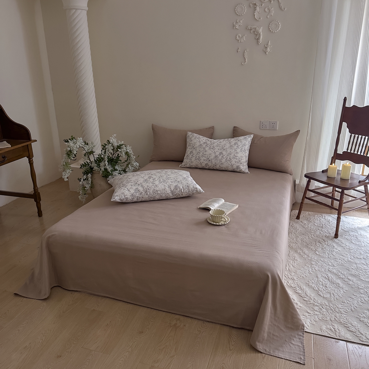 91家纺网 家纺一手货源 找家纺 DoDo 兜兜 2026新款全棉纯棉复古双层纱四件套系列（可定做尺寸） 睡花间