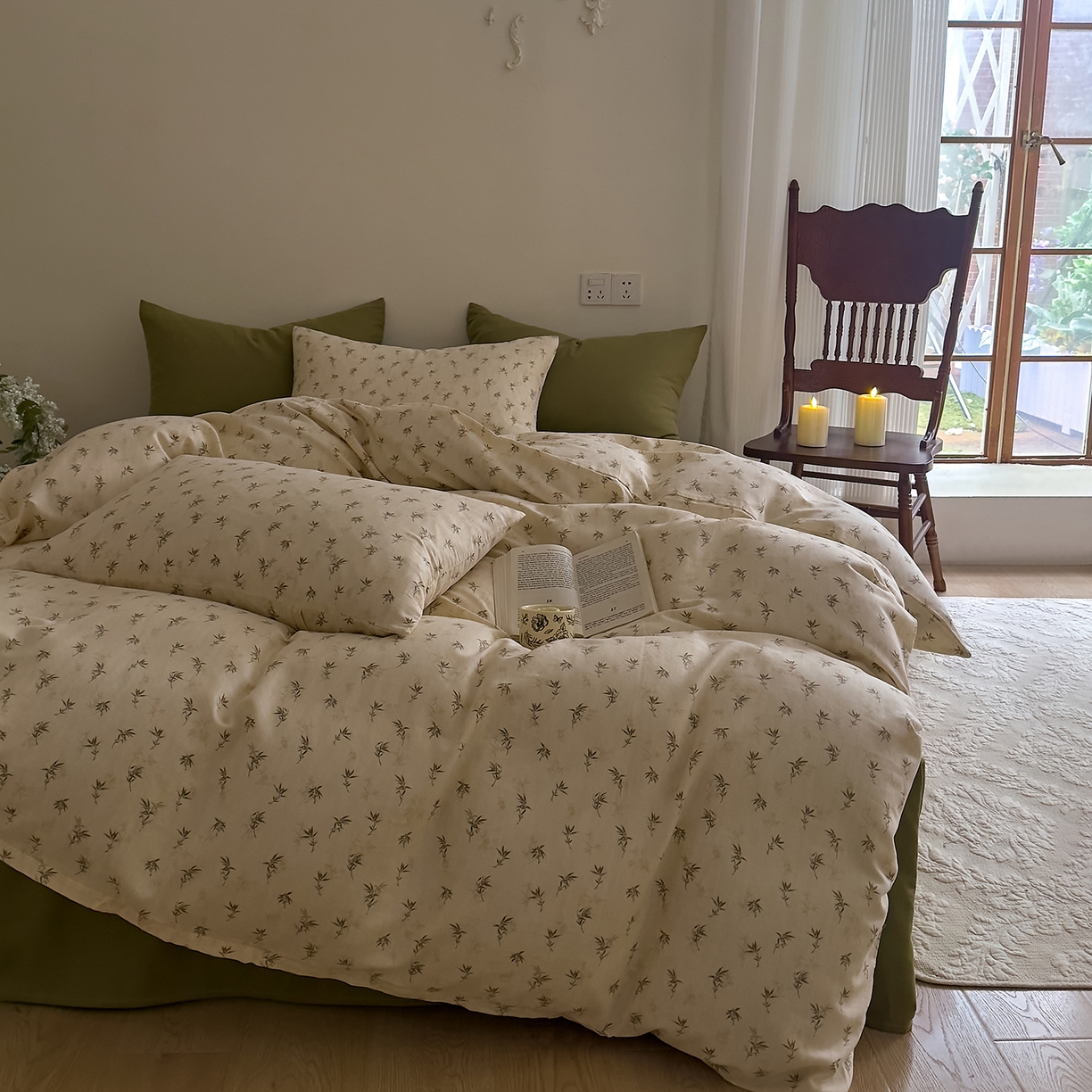 91家纺网 家纺一手货源 找家纺 DoDo 兜兜 2026新款全棉纯棉复古双层纱四件套系列（可定做尺寸） 青竹漫-米