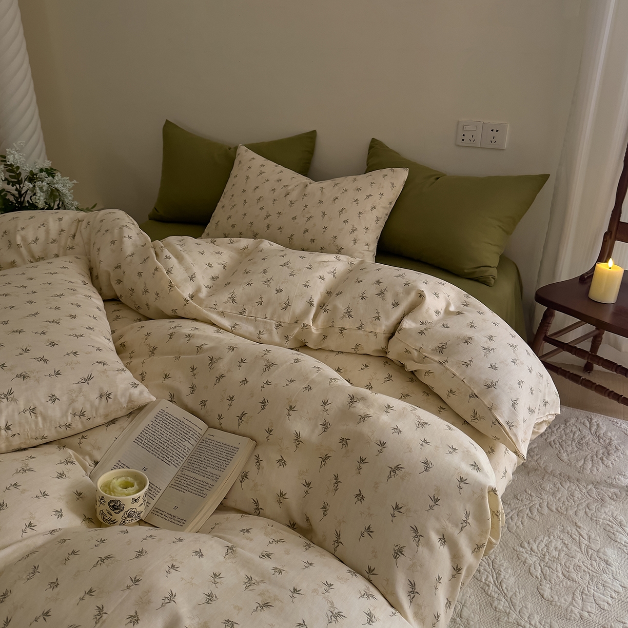 91家纺网 家纺一手货源 找家纺 DoDo 兜兜 2026新款全棉纯棉复古双层纱四件套系列（可定做尺寸） 青竹漫-米