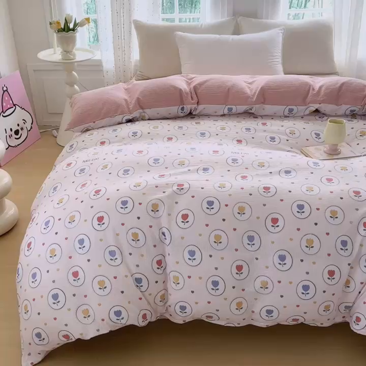 91家纺网 家纺一手货源 找家纺 家贝爱 2026新款轻氧泡泡棉被套 郁金香