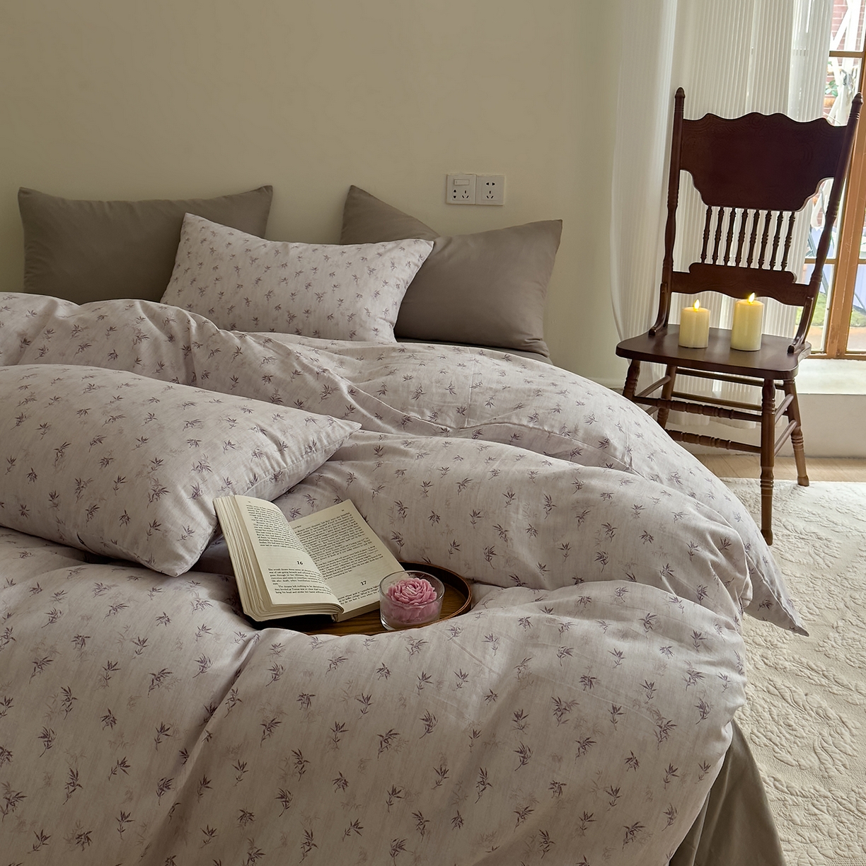 DoDo 兜兜 2026新款全棉纯棉复古双层纱四件套系列（可定做尺寸） 青竹漫-灰