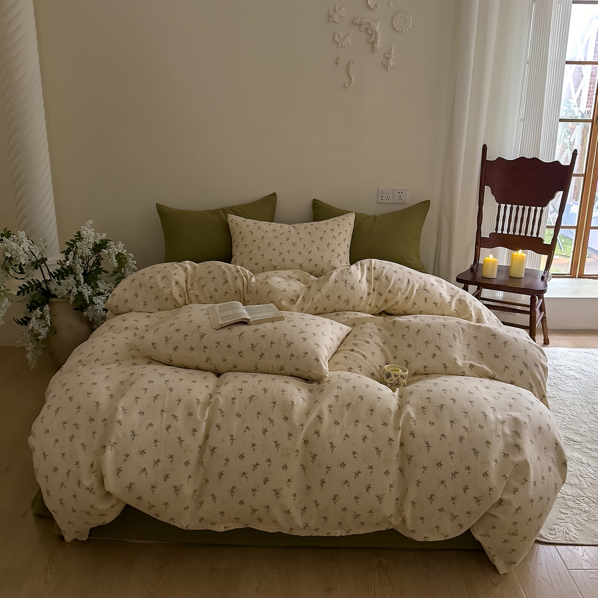 91家纺网 家纺一手货源 找家纺 DoDo 兜兜 2026新款全棉纯棉复古双层纱四件套系列（可定做尺寸） 青竹漫-米