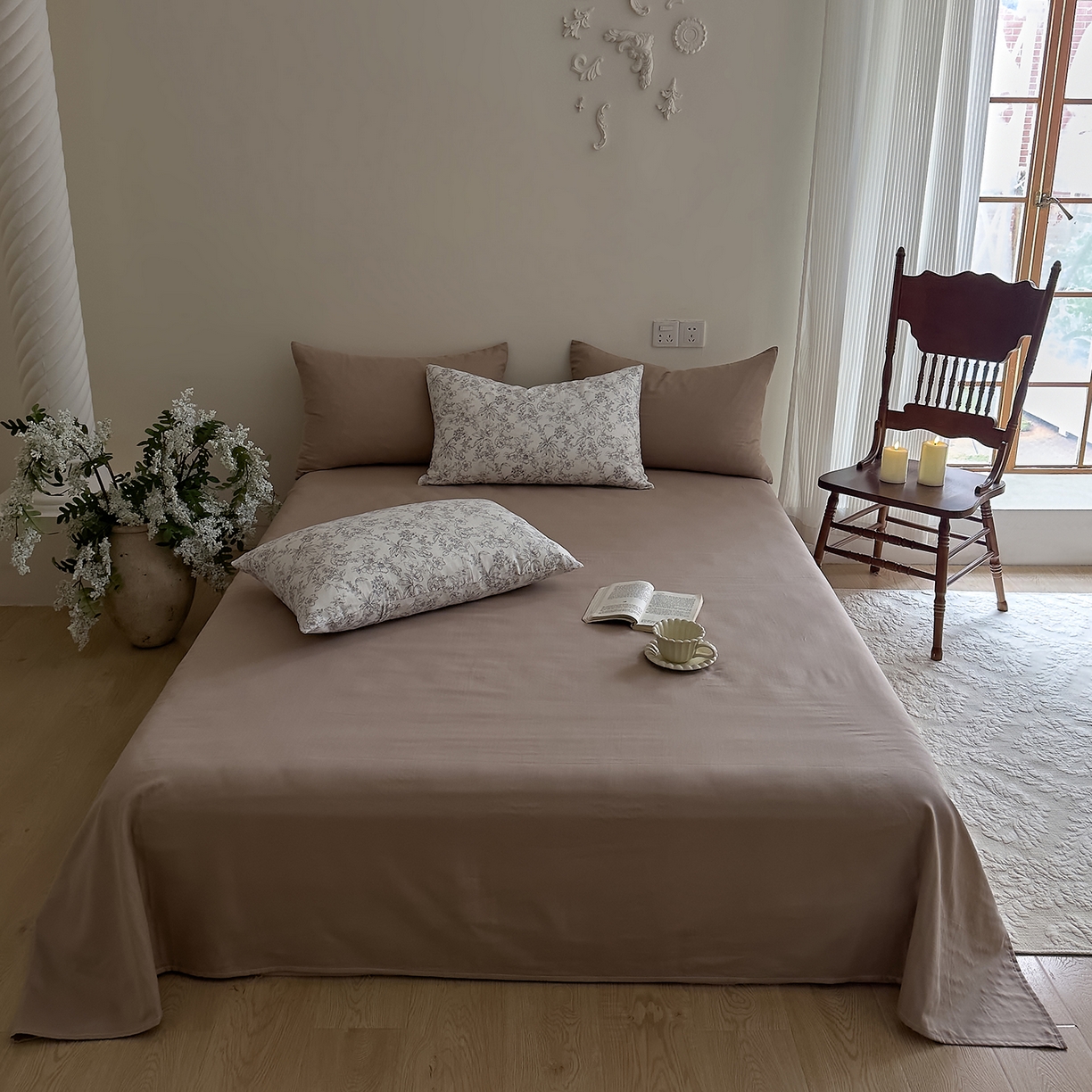 91家纺网 家纺一手货源 找家纺 DoDo 兜兜 2026新款全棉纯棉复古双层纱四件套系列（可定做尺寸） 睡花间