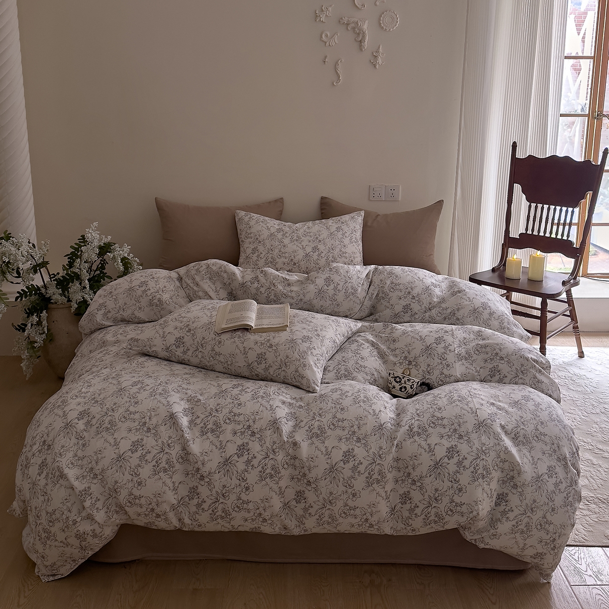 91家纺网 家纺一手货源 找家纺 DoDo 兜兜 2026新款全棉纯棉复古双层纱四件套系列（可定做尺寸） 睡花间