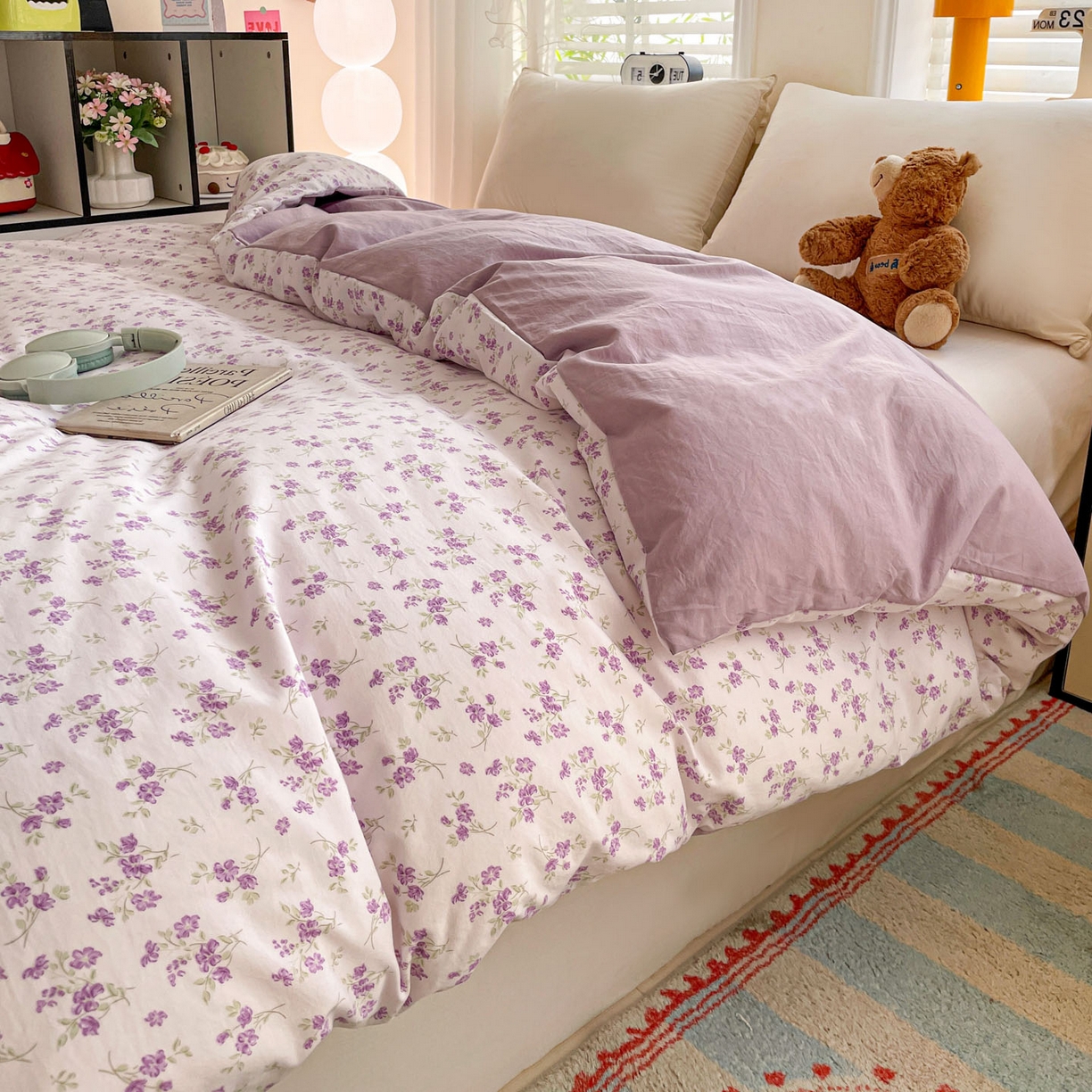 91家纺网 家纺一手货源 找家纺 纽缦家纺 2026新款A类105g仿棉四件套古法水洗棉四件套 波影-紫