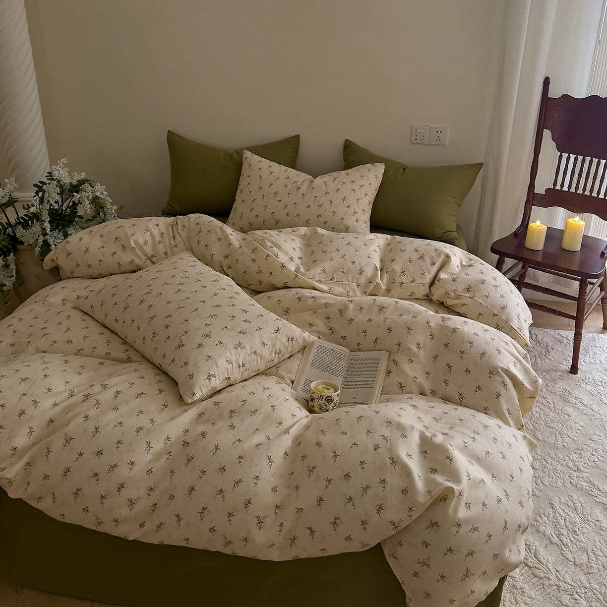 91家纺网 家纺一手货源 找家纺 DoDo 兜兜 2026新款全棉纯棉复古双层纱四件套系列（可定做尺寸） 青竹漫-米