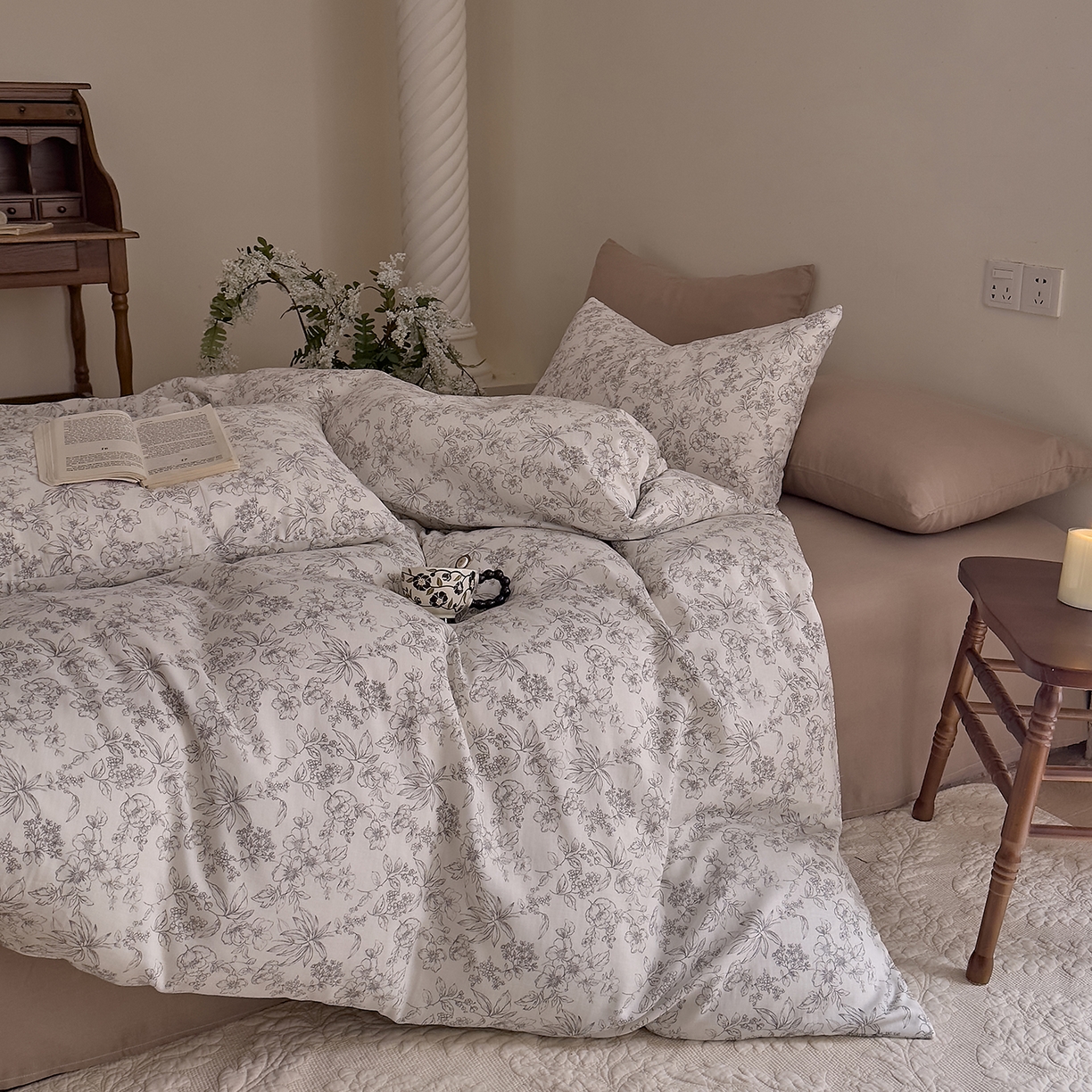 91家纺网 家纺一手货源 找家纺 DoDo 兜兜 2026新款全棉纯棉复古双层纱四件套系列（可定做尺寸） 睡花间