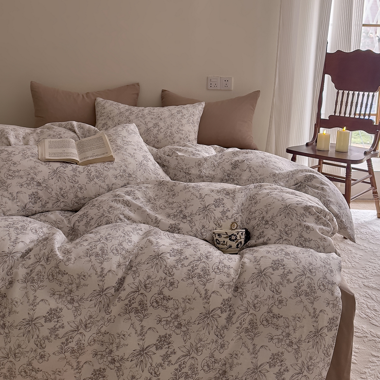 91家纺网 家纺一手货源 找家纺 DoDo 兜兜 2026新款全棉纯棉复古双层纱四件套系列（可定做尺寸） 睡花间