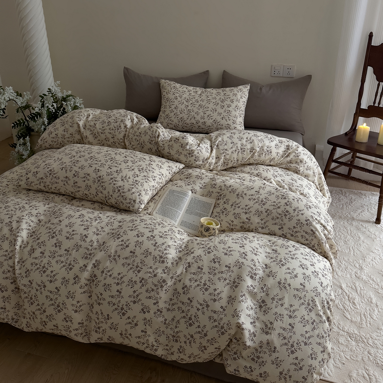 DoDo 兜兜 2026新款全棉纯棉复古双层纱四件套系列（可定做尺寸） 叶语-灰