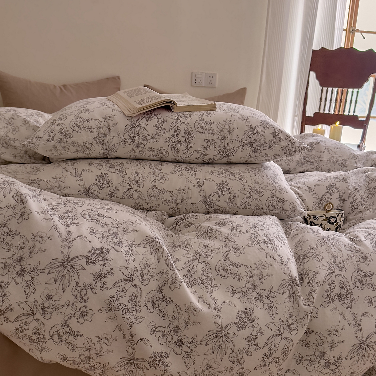 91家纺网 家纺一手货源 找家纺 DoDo 兜兜 2026新款全棉纯棉复古双层纱四件套系列（可定做尺寸） 睡花间