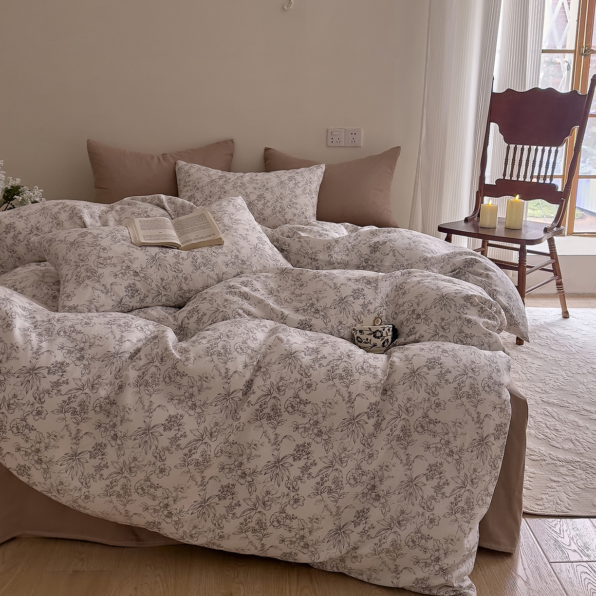 91家纺网 家纺一手货源 找家纺 DoDo 兜兜 2026新款全棉纯棉复古双层纱四件套系列（可定做尺寸） 睡花间