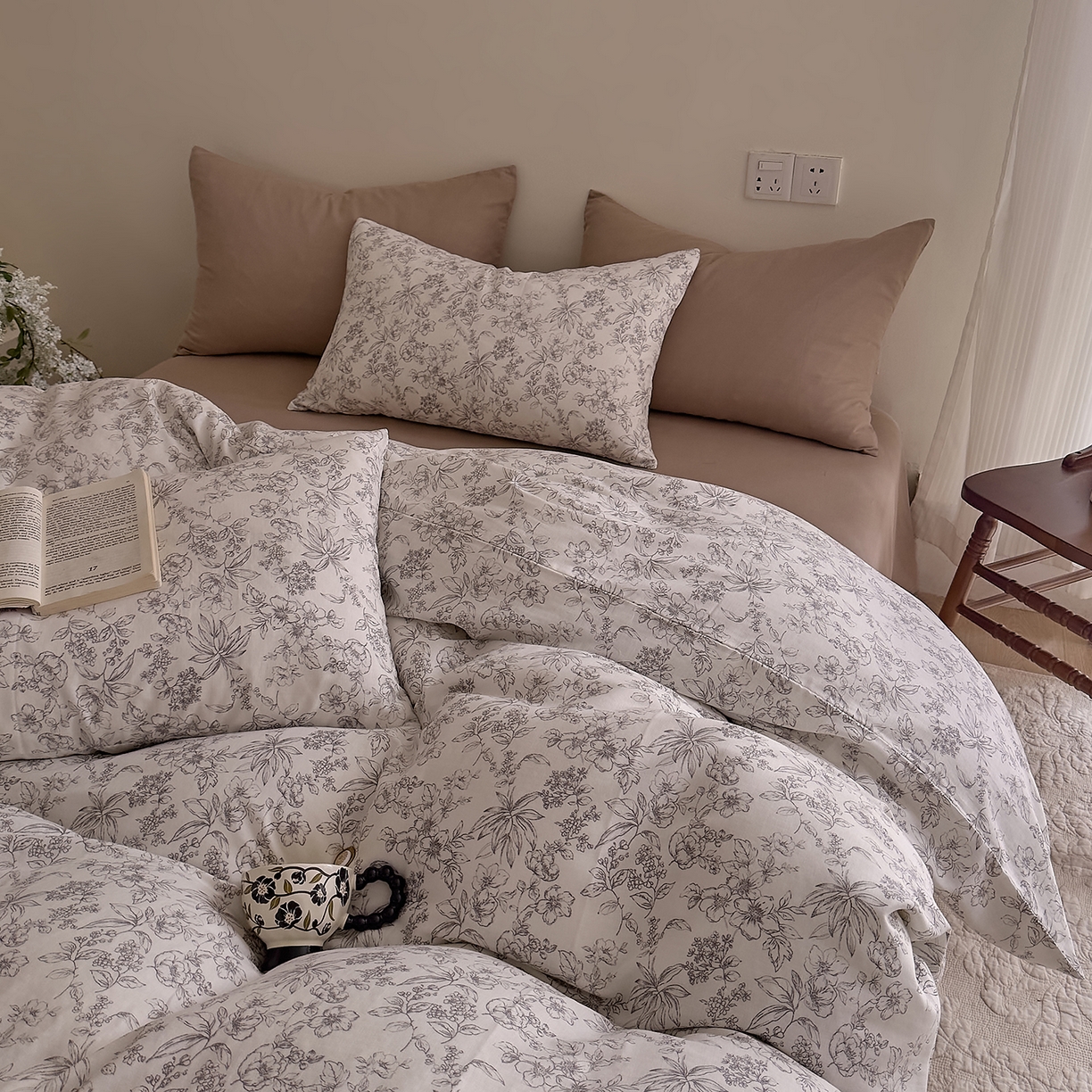 91家纺网 家纺一手货源 找家纺 DoDo 兜兜 2026新款全棉纯棉复古双层纱四件套系列（可定做尺寸） 睡花间