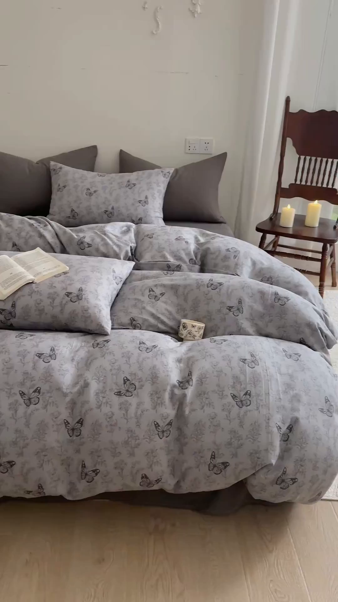 91家纺网 家纺一手货源 找家纺 DoDo 兜兜 2026新款全棉纯棉复古双层纱四件套系列（可定做尺寸） 墨蝶