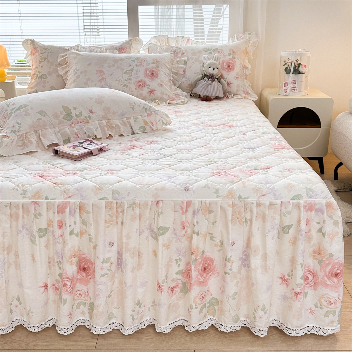 忘忧草 2026春夏新款全棉纯棉夹棉印花床裙床裙单件 雾飞花