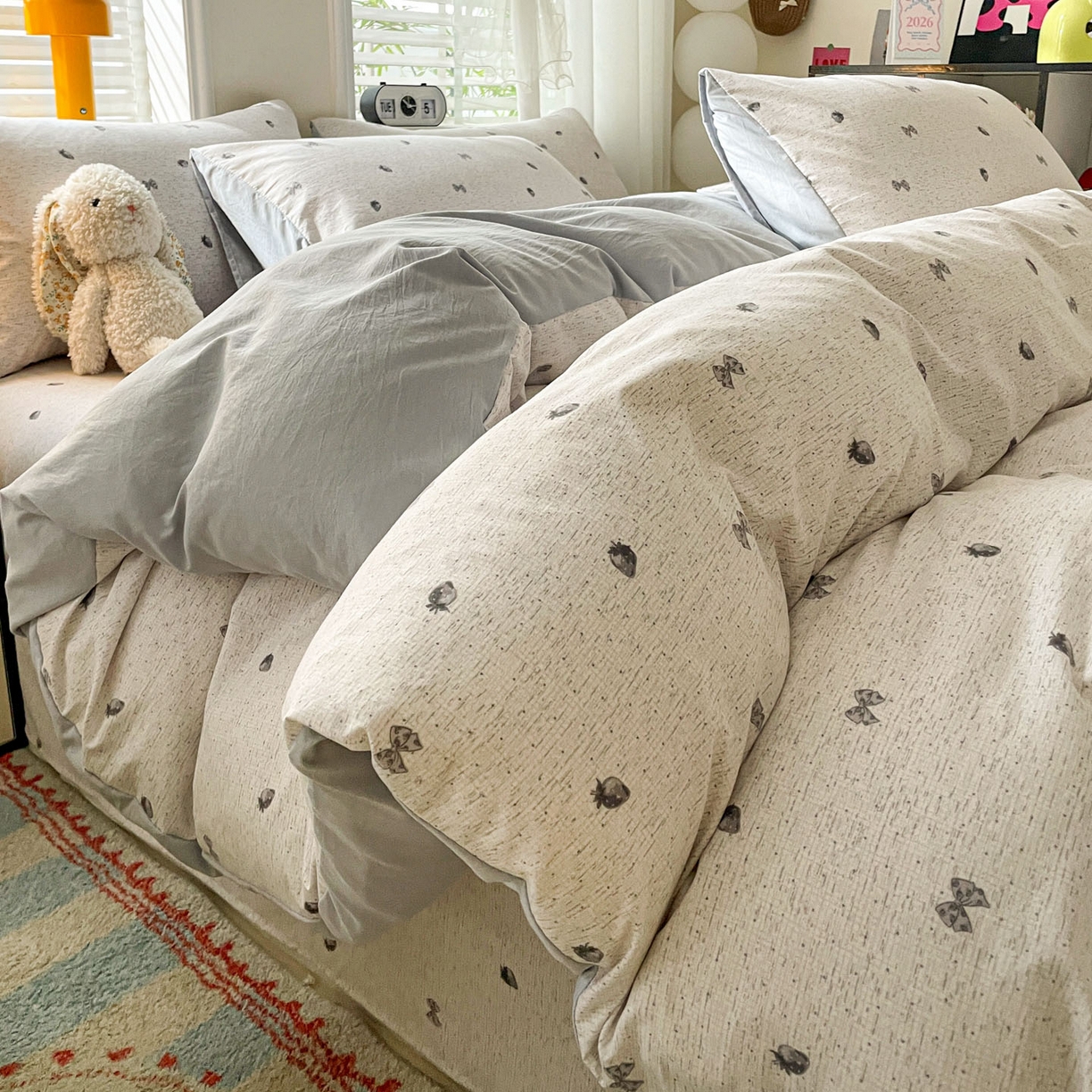 纽缦家纺 2026新款A类105g仿棉四件套古法水洗棉四件套 初春灰