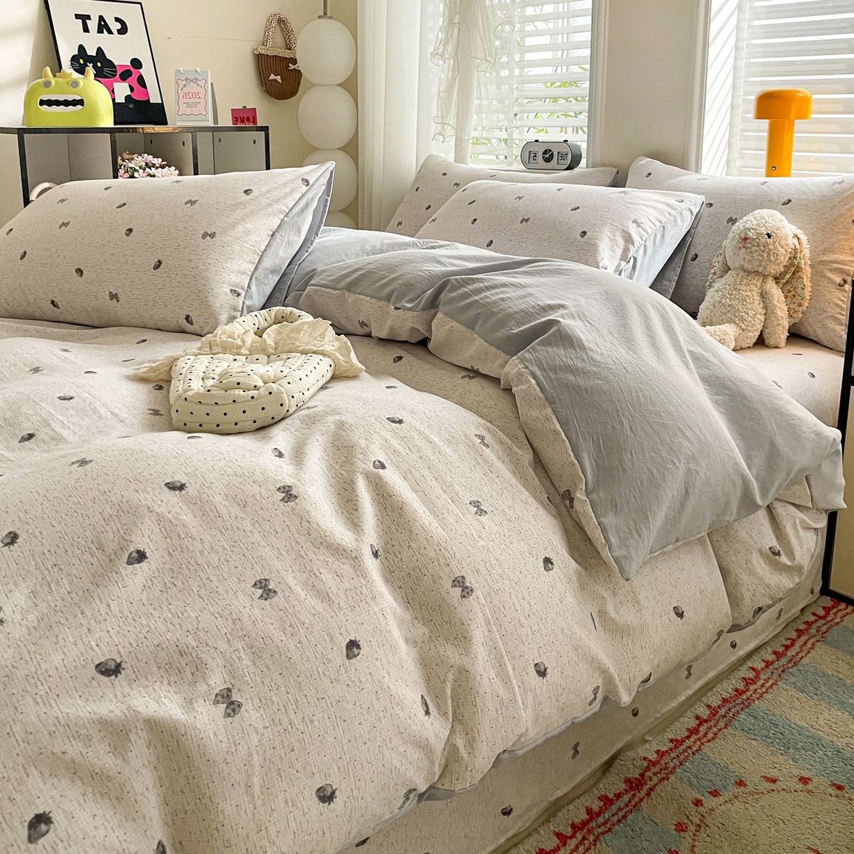 91家纺网 家纺一手货源 找家纺 纽缦家纺 2026新款A类105g仿棉四件套古法水洗棉四件套 初春灰