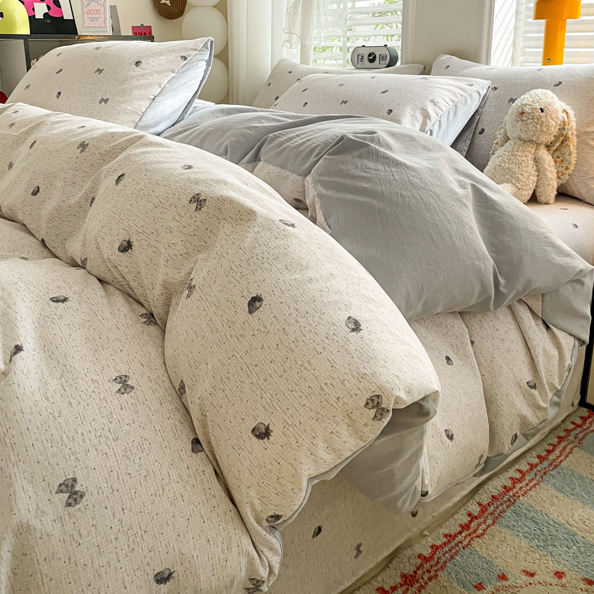 91家纺网 家纺一手货源 找家纺 纽缦家纺 2026新款A类105g仿棉四件套古法水洗棉四件套 初春灰