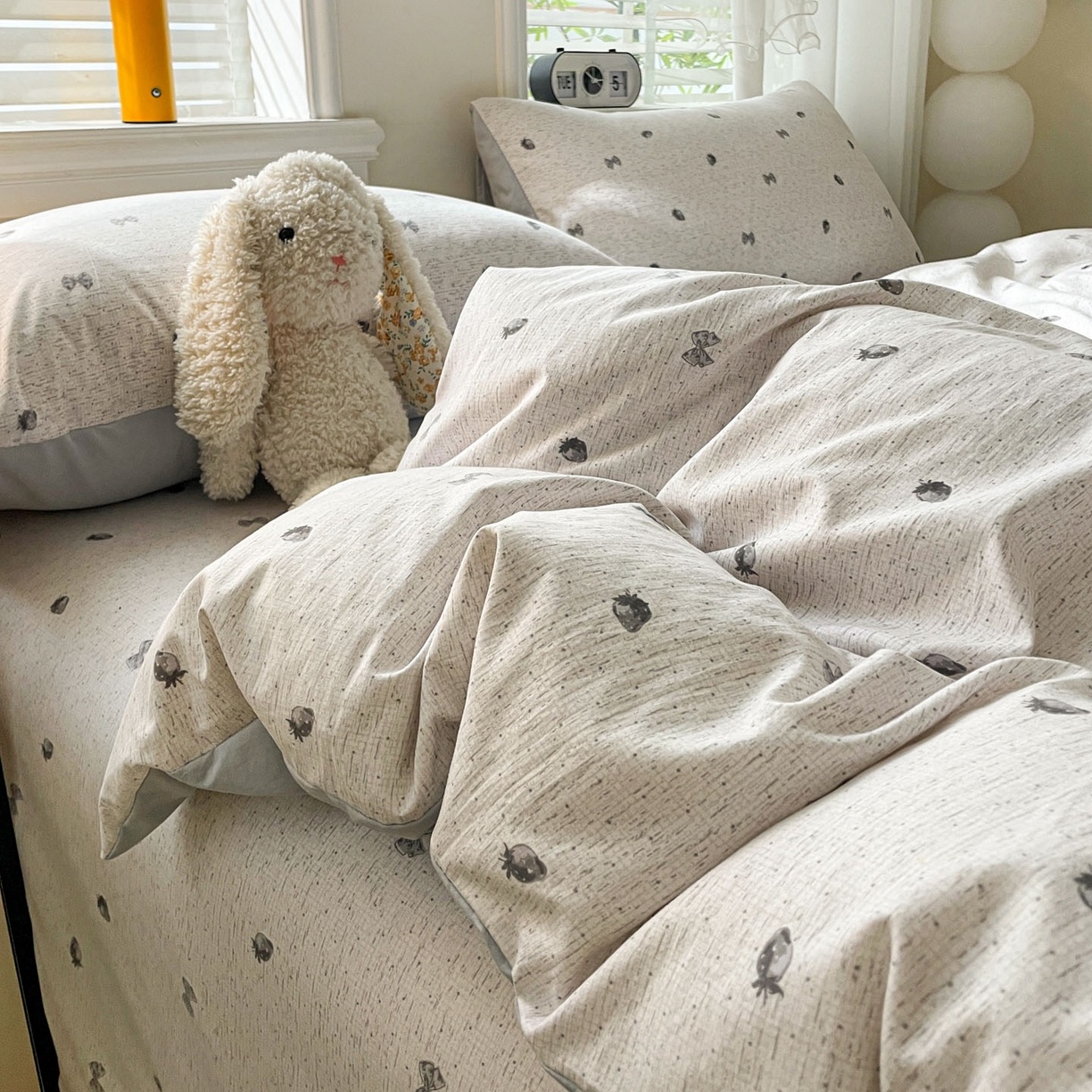 91家纺网 家纺一手货源 找家纺 纽缦家纺 2026新款A类105g仿棉四件套古法水洗棉四件套 初春灰