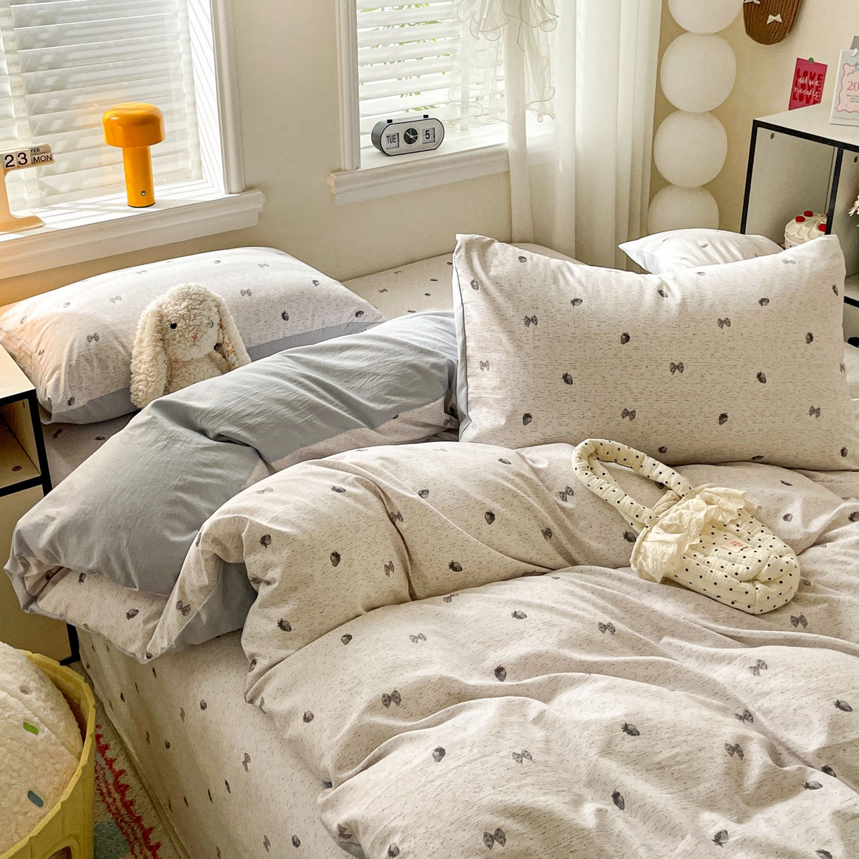 91家纺网 家纺一手货源 找家纺 纽缦家纺 2026新款A类105g仿棉四件套古法水洗棉四件套 初春灰