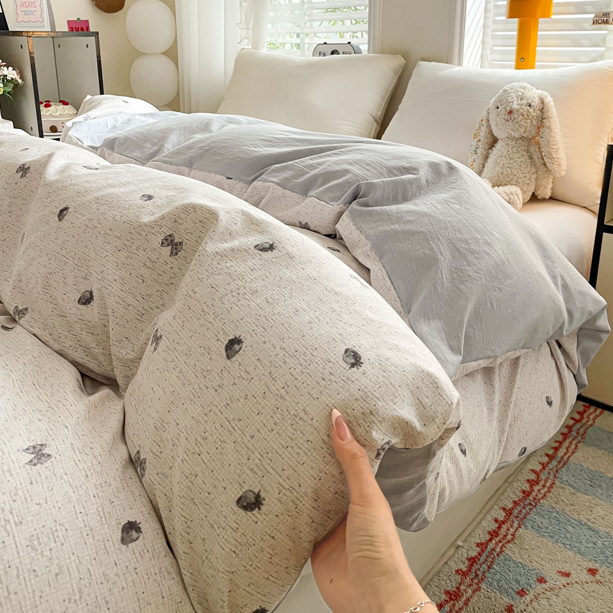 91家纺网 家纺一手货源 找家纺 纽缦家纺 2026新款A类105g仿棉四件套古法水洗棉四件套 初春灰