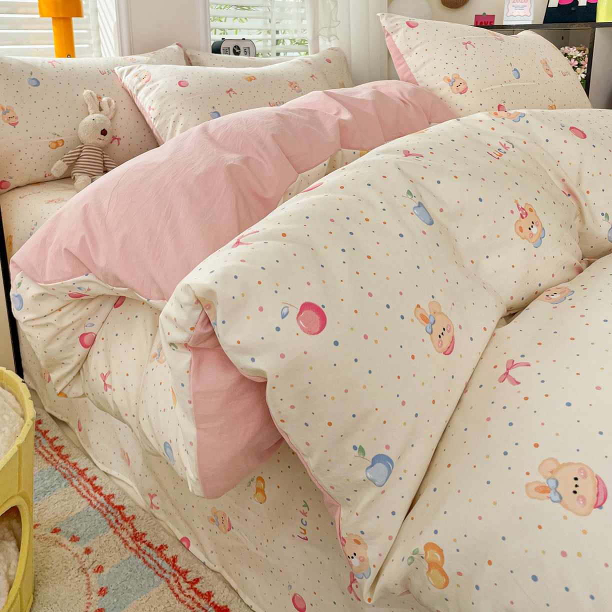 纽缦家纺 2026新款A类105g仿棉四件套古法水洗棉四件套 乐淘