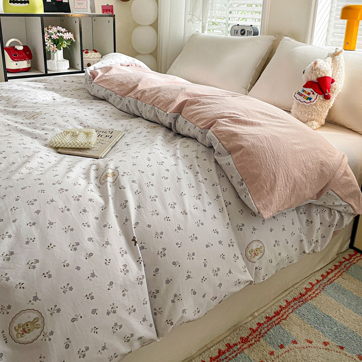 91家纺网 家纺一手货源 找家纺 纽缦家纺 2026新款A类105g仿棉四件套古法水洗棉四件套 恋空灰