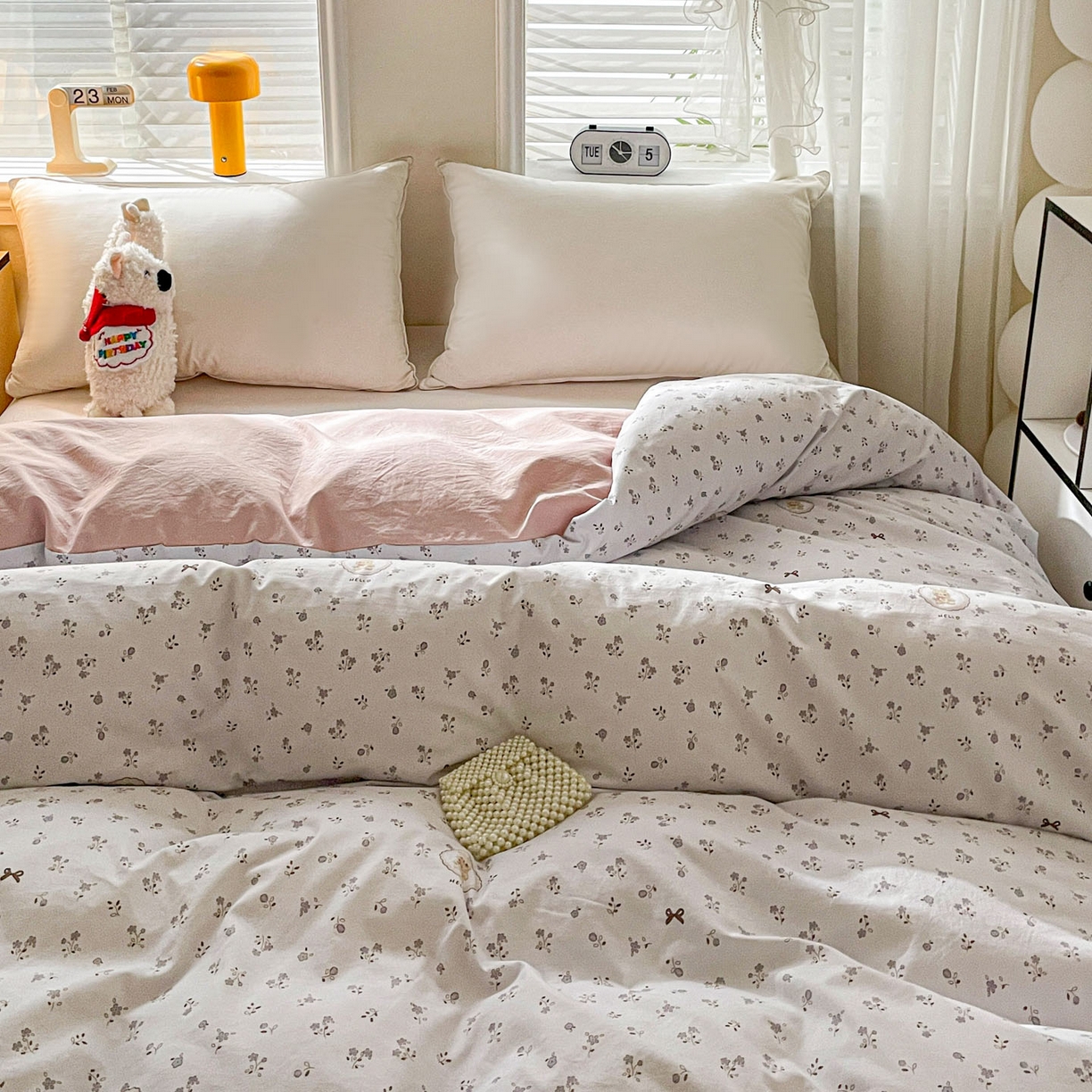 91家纺网 家纺一手货源 找家纺 纽缦家纺 2026新款A类105g仿棉四件套古法水洗棉四件套 恋空灰