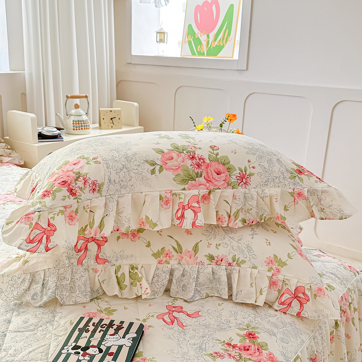 91家纺网 家纺一手货源 找家纺 忘忧草 2026春夏新款全棉纯棉夹棉印花床裙床裙单件 柏林花涧