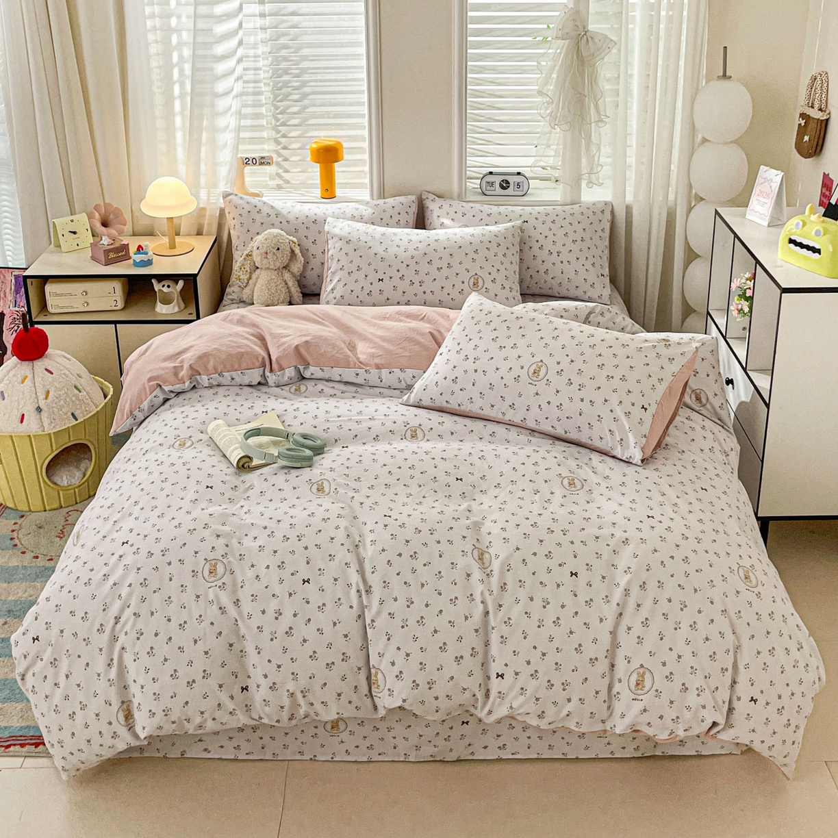 91家纺网 家纺一手货源 找家纺 纽缦家纺 2026新款A类105g仿棉四件套古法水洗棉四件套 恋空灰