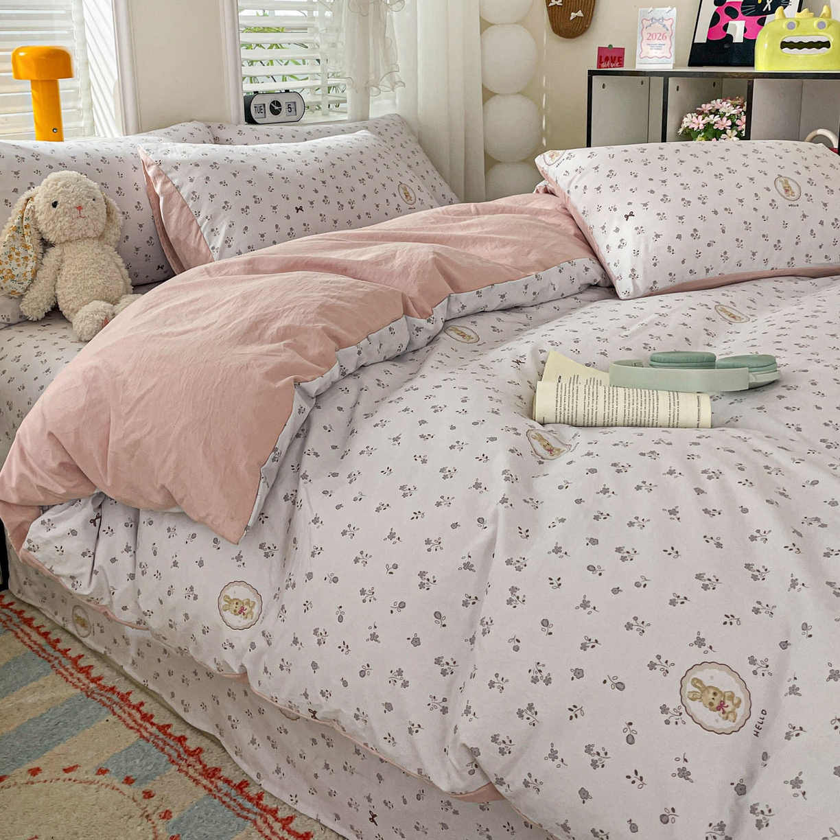 91家纺网 家纺一手货源 找家纺 纽缦家纺 2026新款A类105g仿棉四件套古法水洗棉四件套 恋空灰