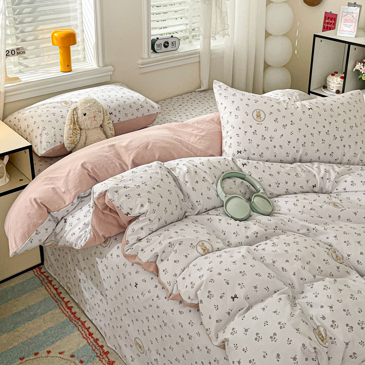 91家纺网 家纺一手货源 找家纺 纽缦家纺 2026新款A类105g仿棉四件套古法水洗棉四件套 恋空灰