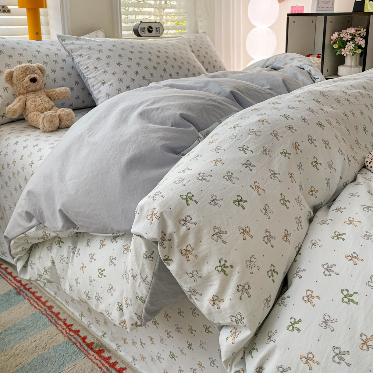 纽缦家纺 2026新款A类105g仿棉四件套古法水洗棉四件套 铃兰-兰