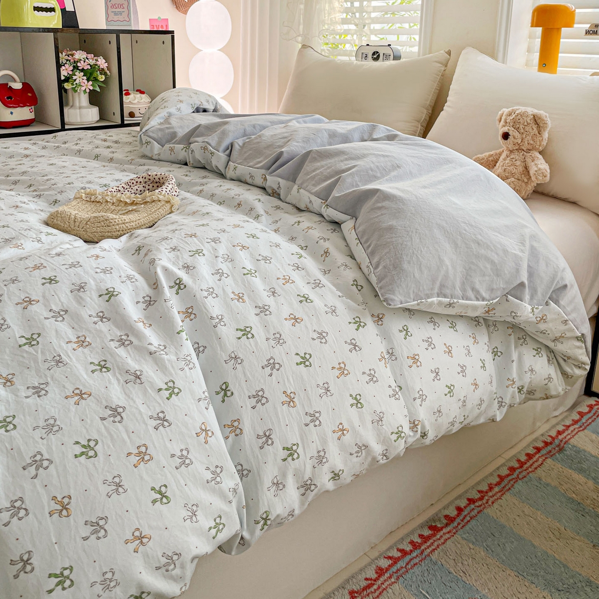 91家纺网 家纺一手货源 找家纺 纽缦家纺 2026新款A类105g仿棉四件套古法水洗棉四件套 铃兰-兰