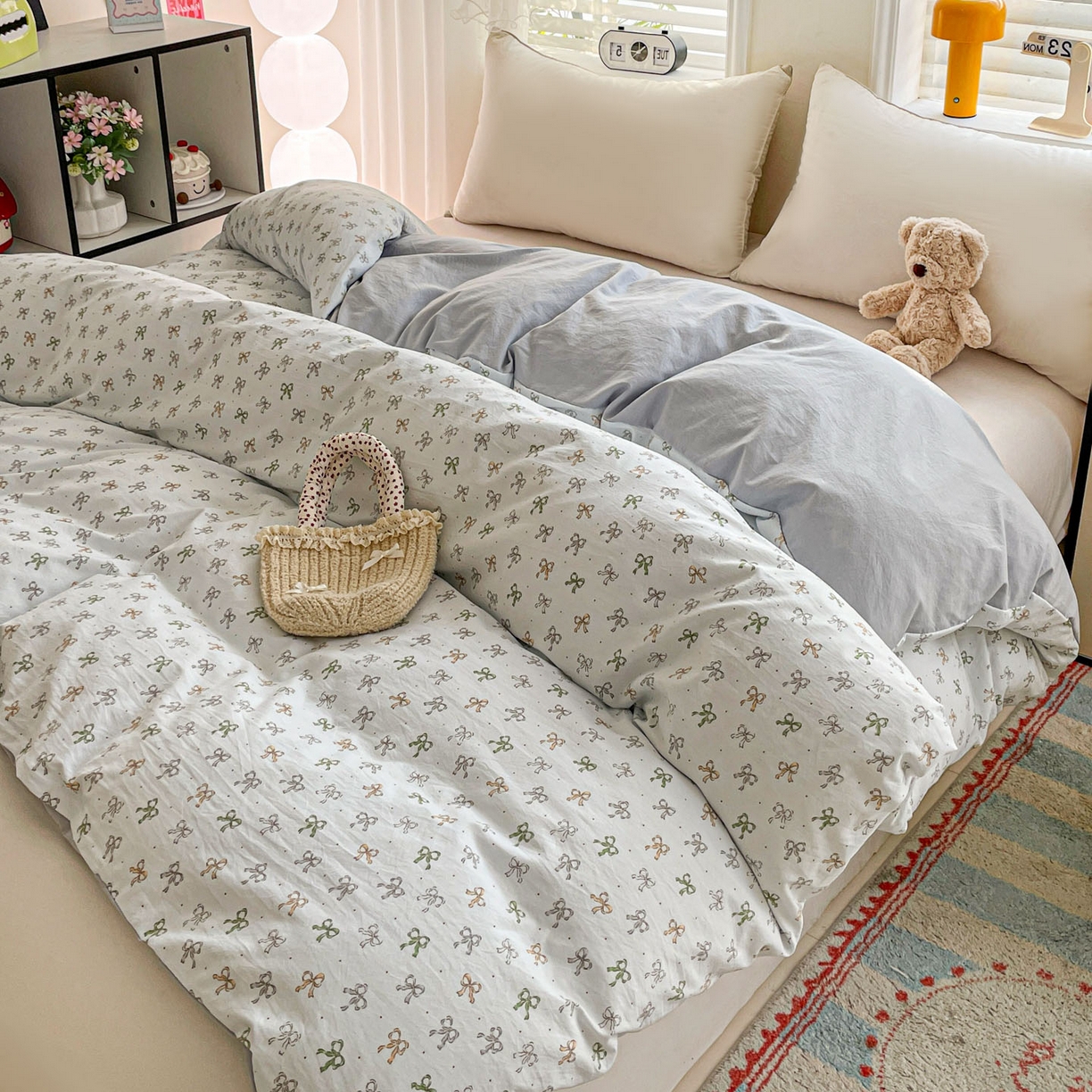 91家纺网 家纺一手货源 找家纺 纽缦家纺 2026新款A类105g仿棉四件套古法水洗棉四件套 铃兰-兰