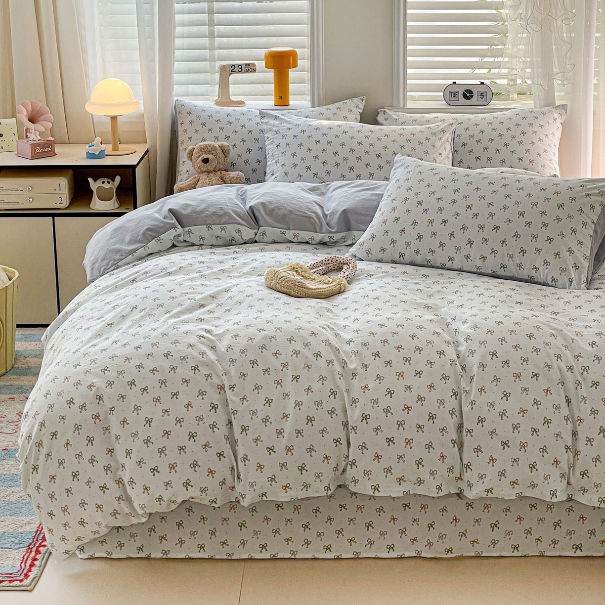 91家纺网 家纺一手货源 找家纺 纽缦家纺 2026新款A类105g仿棉四件套古法水洗棉四件套 铃兰-兰