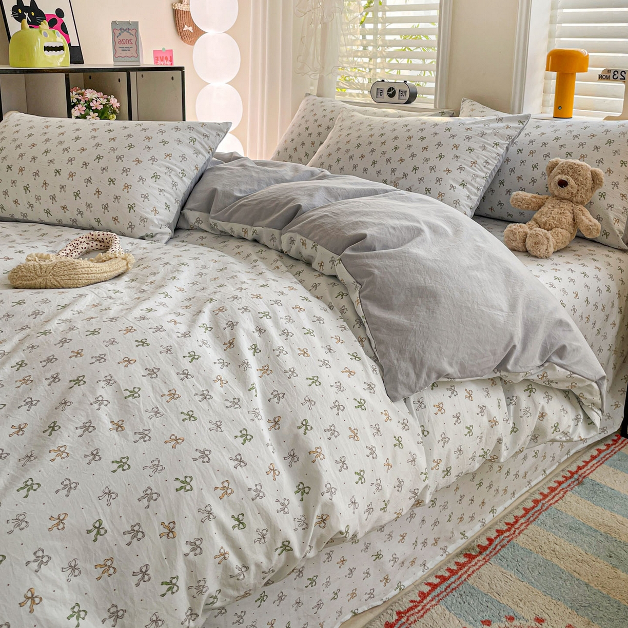 91家纺网 家纺一手货源 找家纺 纽缦家纺 2026新款A类105g仿棉四件套古法水洗棉四件套 铃兰-兰