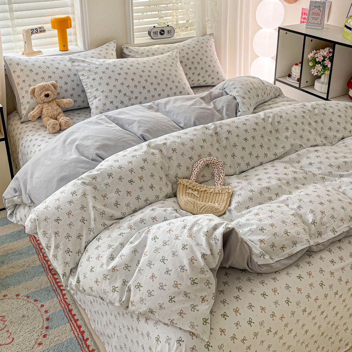 91家纺网 家纺一手货源 找家纺 纽缦家纺 2026新款A类105g仿棉四件套古法水洗棉四件套 铃兰-兰